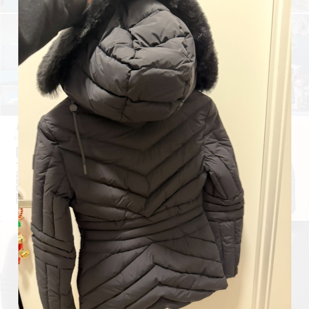 Mackage Women's Charcoal Puffer Coat with Fur Hood - Picture 2 of 5